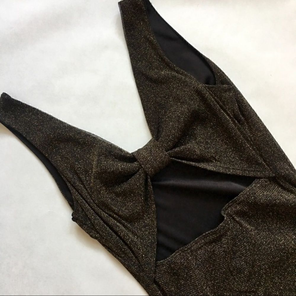 Short Black Gold Mini Dress Open Back XS - Picture 5 of 8